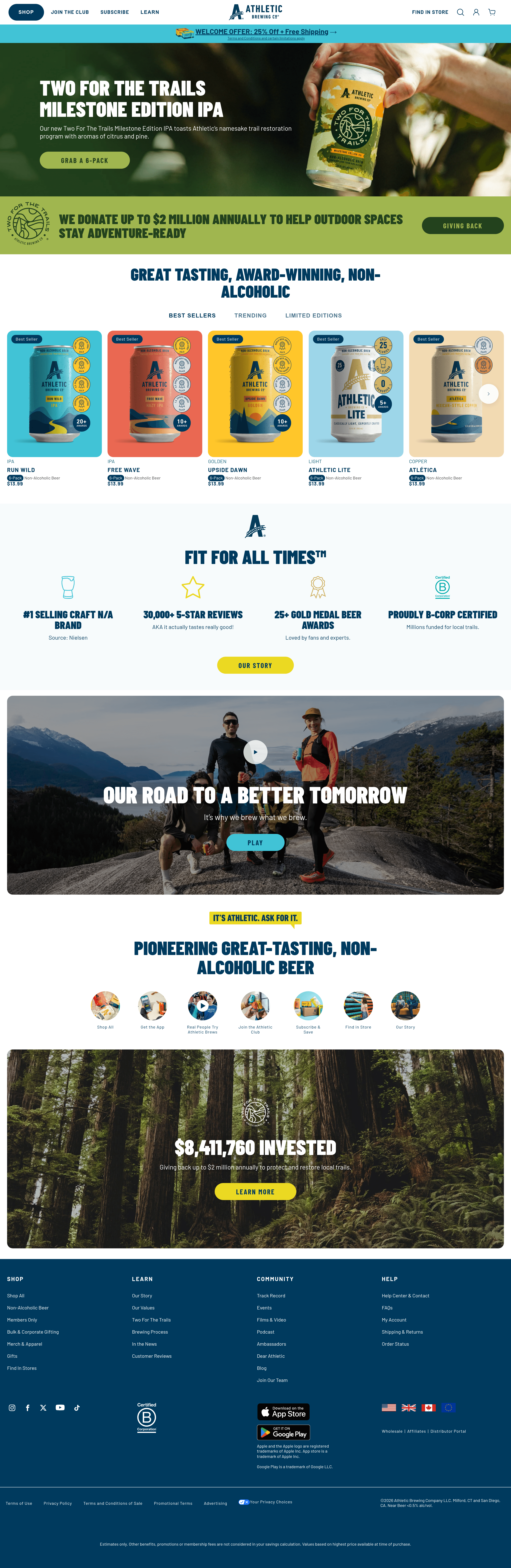 Athletic Brewing landing page screenshot