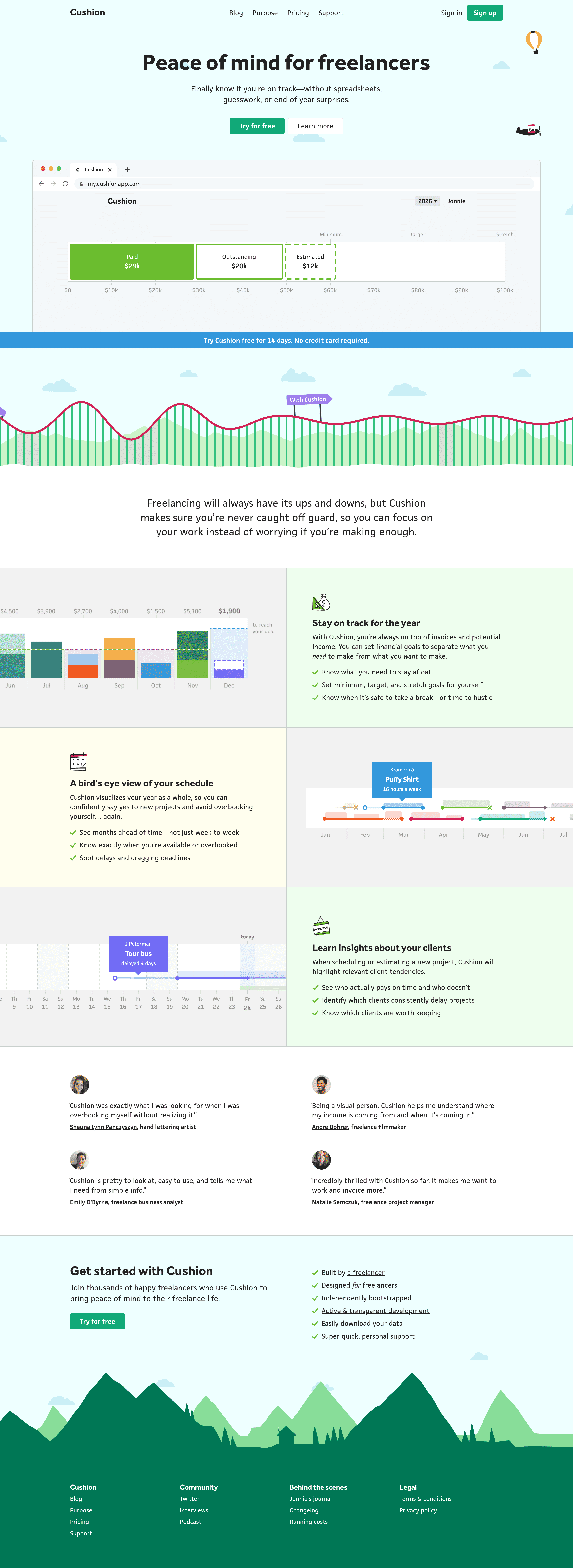 Cushionapp landing page screenshot