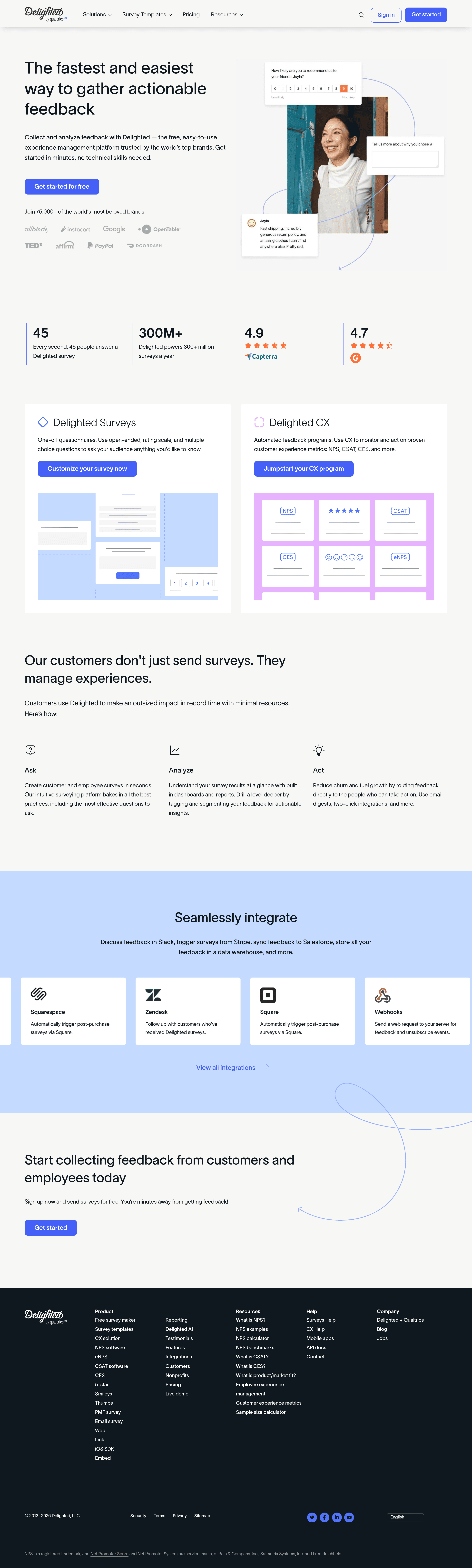Delighted landing page screenshot