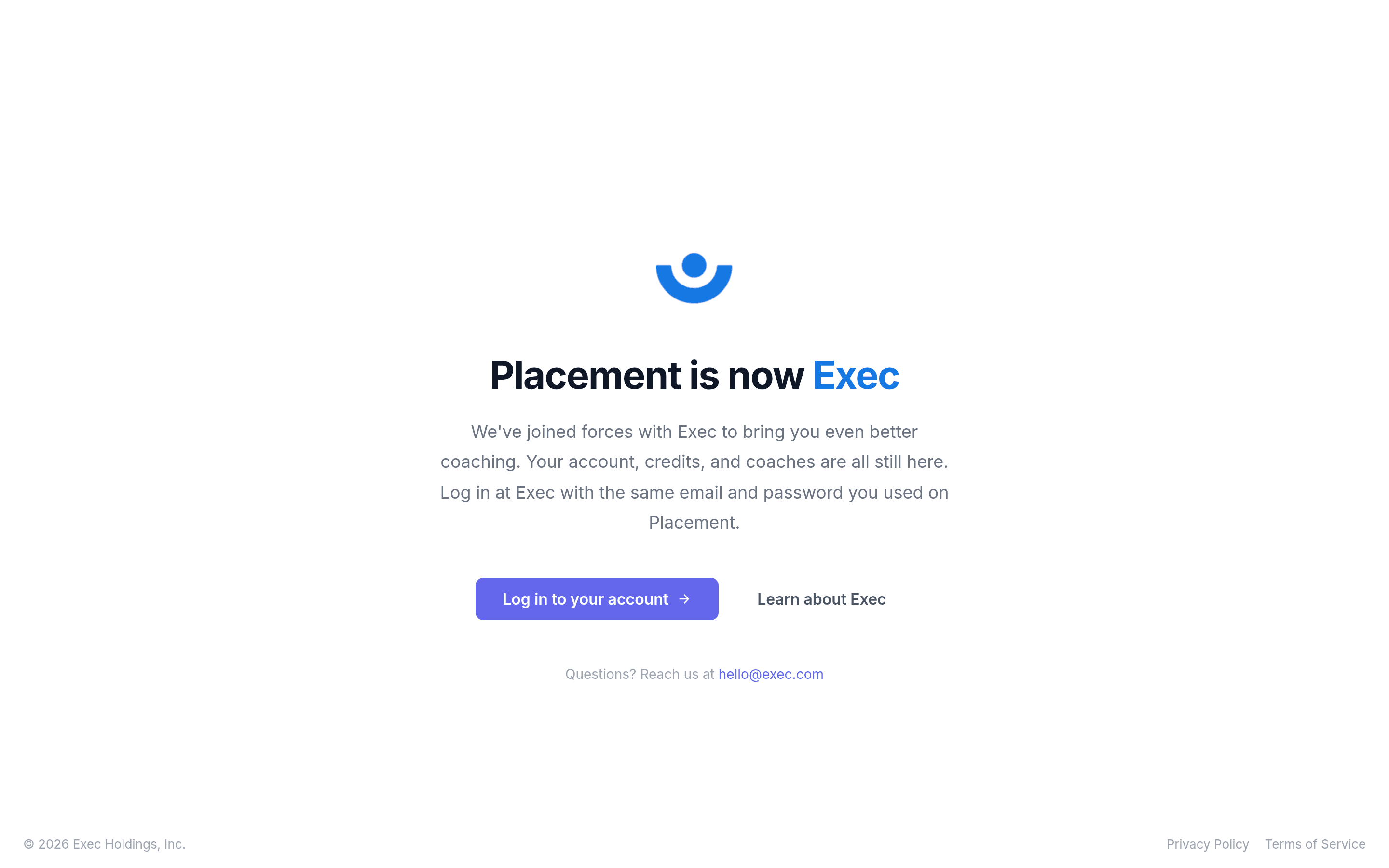 Placement landing page screenshot