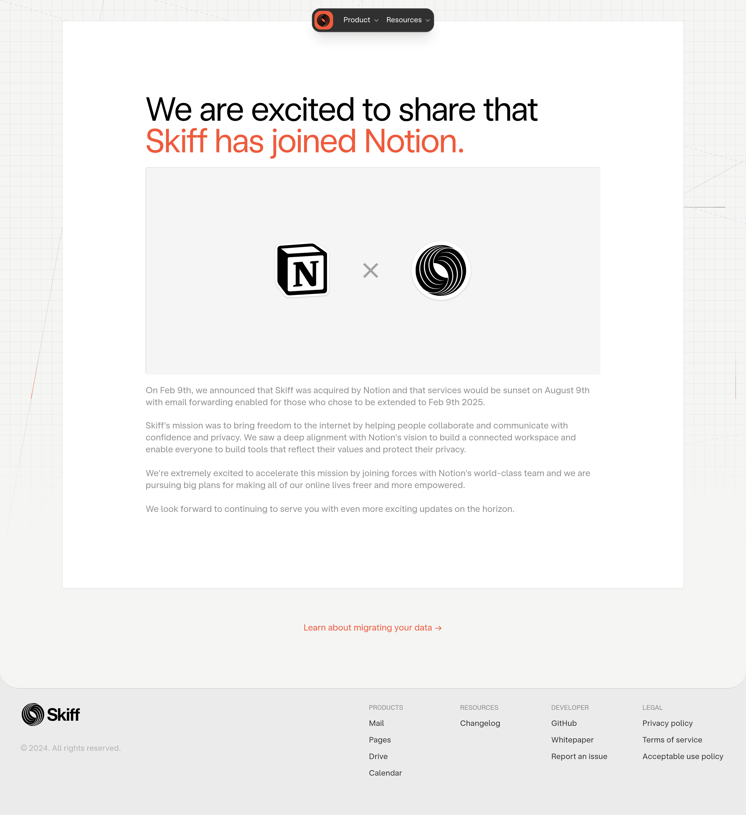 Skiff landing page screenshot