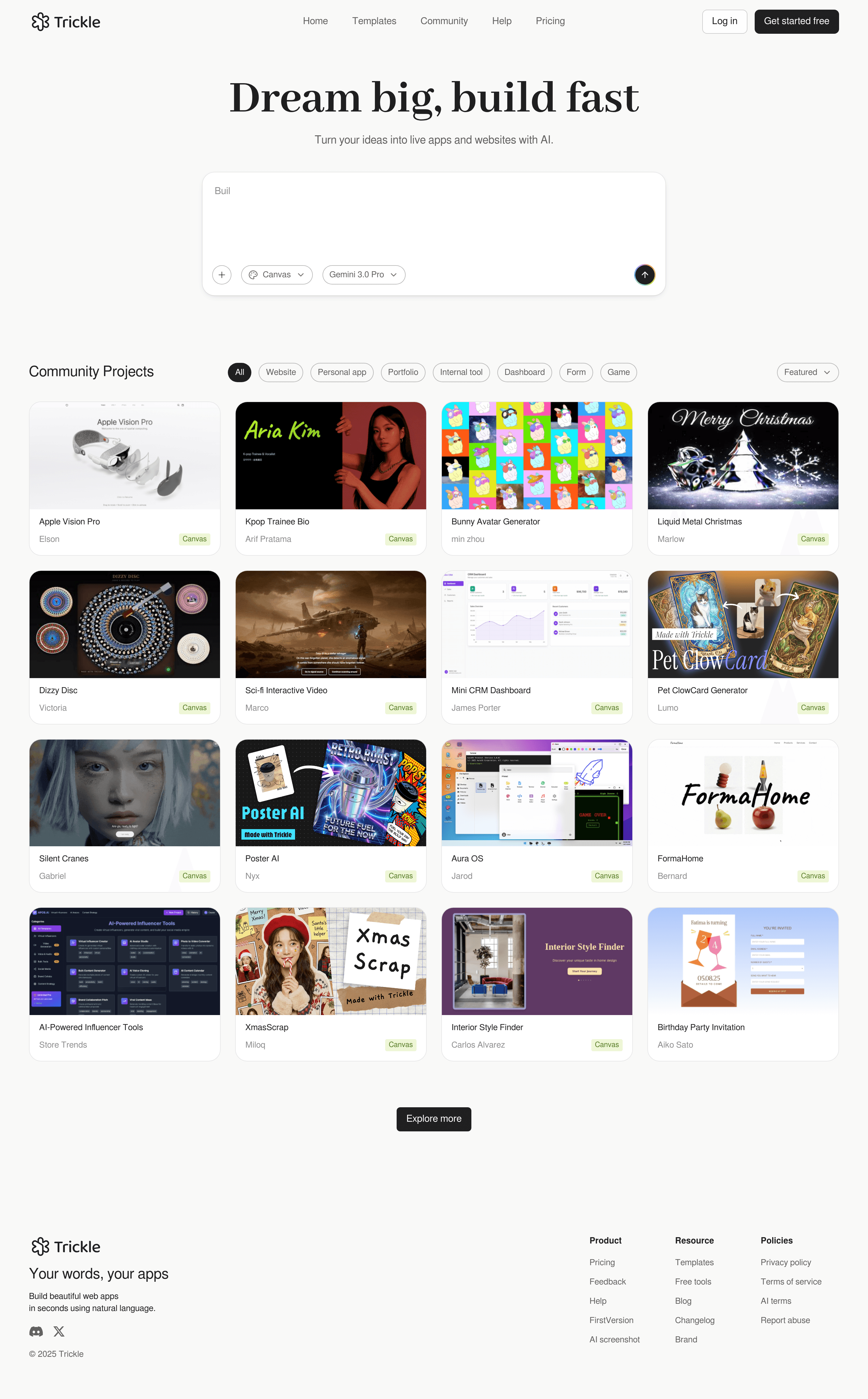 Trickle - Magic Canvas landing page screenshot